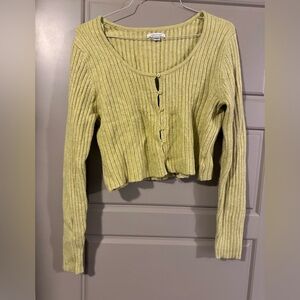 American Eagle Ribbed Light Green Cropped Button Cardigan Size XL